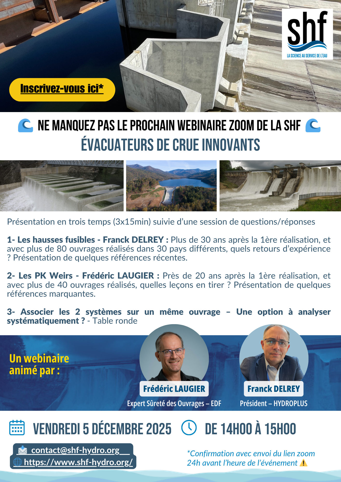 Webinaire gratuit SHF évacuateurs de crues innovants